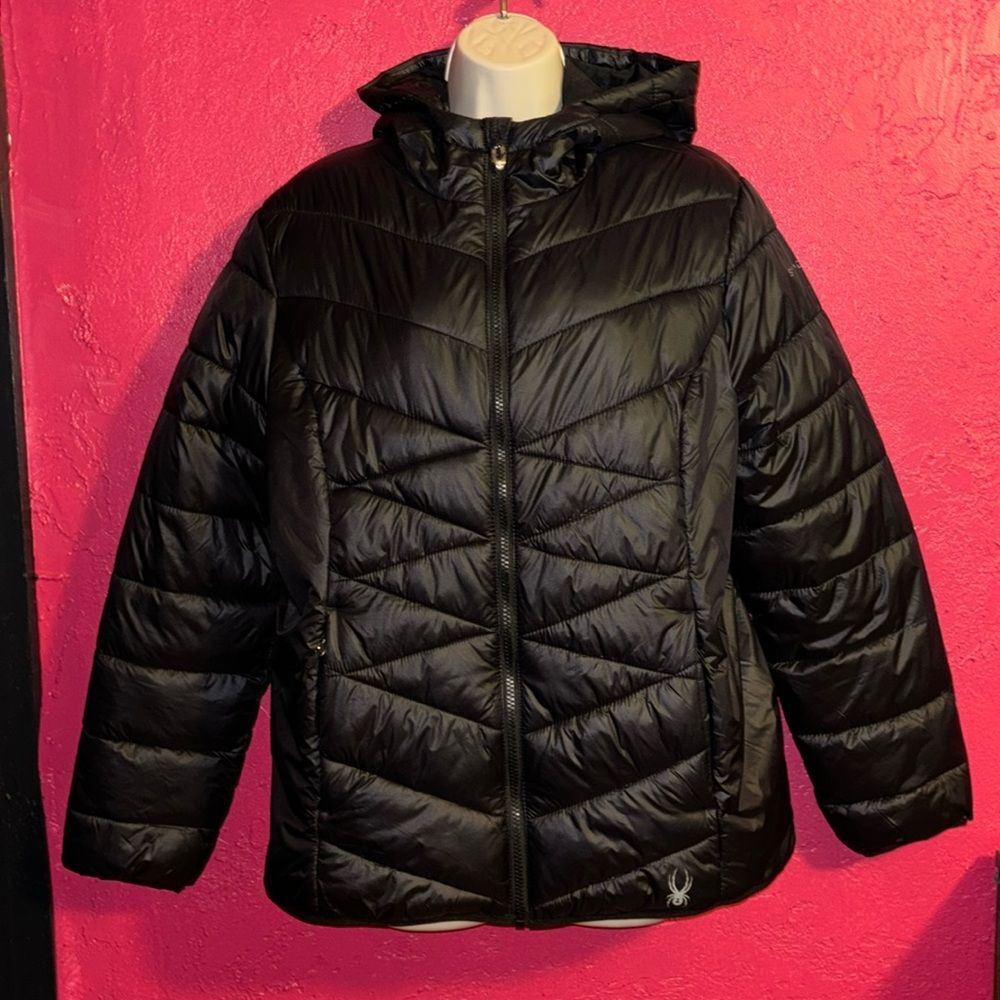 Spider black puffer jacket. gorpcore, athleisure, outdoors, sporty Sz large.